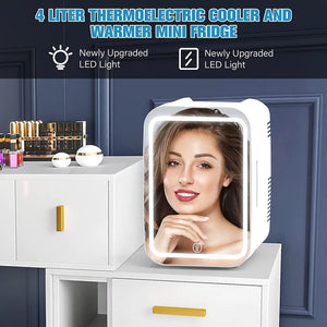 Mini Makeup Fridge With Dimmable LED Light Mirror